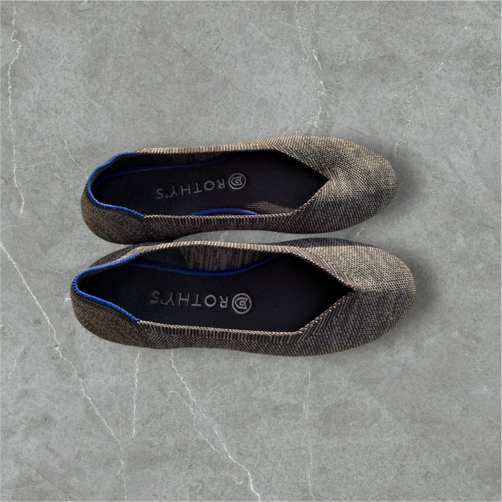 Rothy's Brown Flats with Blue Trim